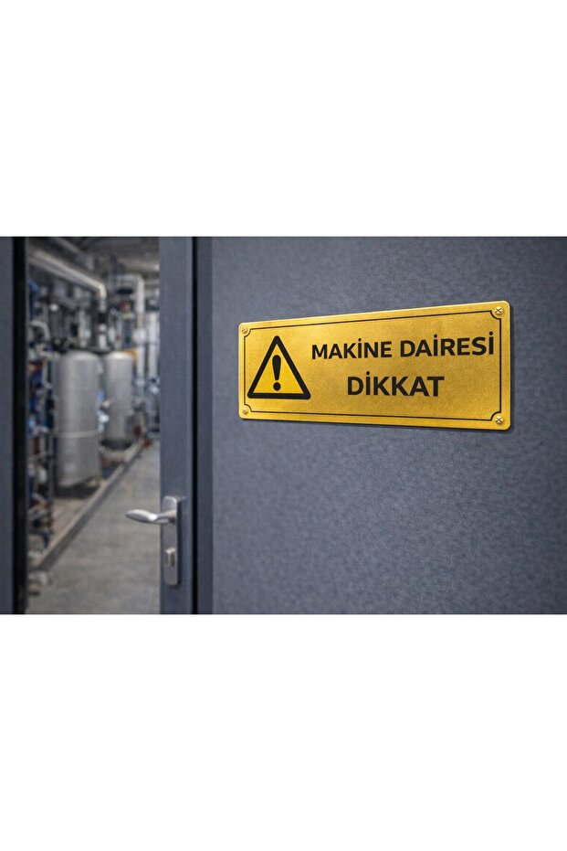 Machine Area Attention Gold Metal Warning Sign 10X25 cm