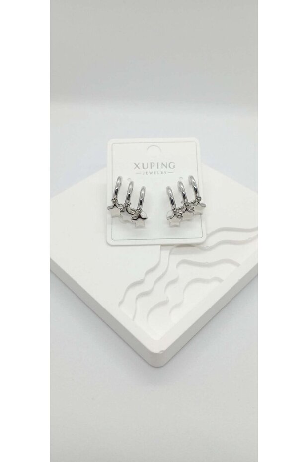 Silver Color Triple Appearance Plate Star Earrings