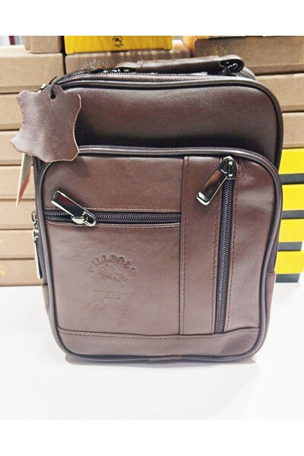 Leather Men's Bag with Case and Compartment