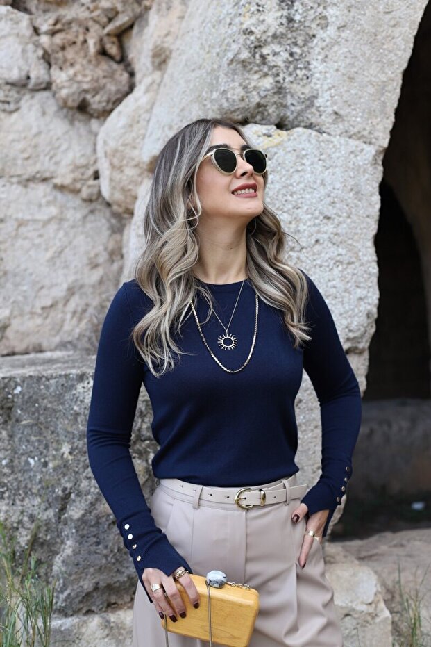 Navy Blue Standard Size Sleeve Drop Sweater
