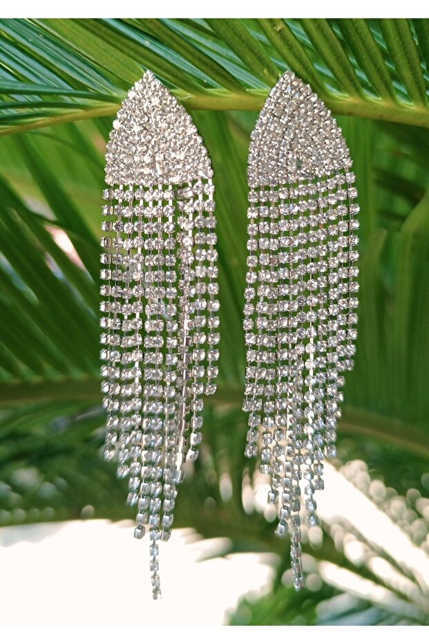 Silver Color Zircon Stone Luxury Evening Dress Earrings