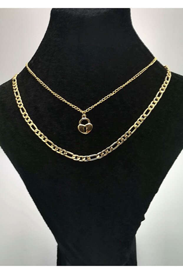 Double Yellow Color Chain Figured Luxury Anti-Tarnish Necklace