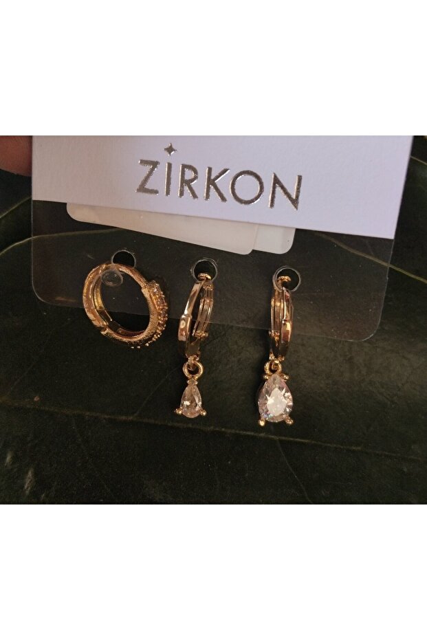 Gold Color Luxury Showy Figured Triple Earrings