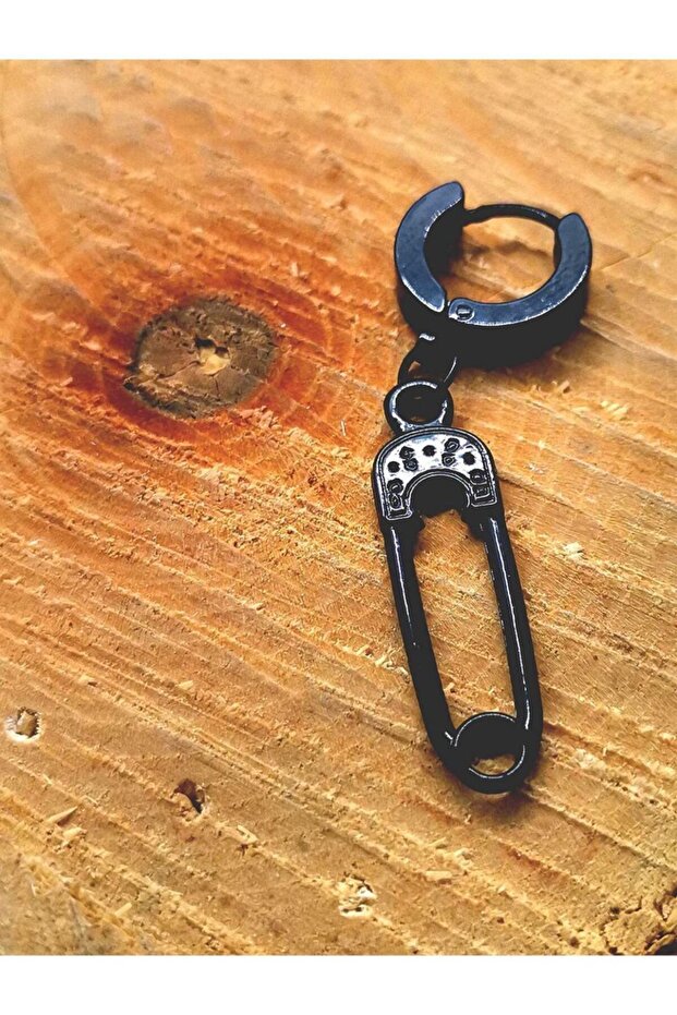 Black Color Steel Fork Needle Figured Earrings 2 Pieces