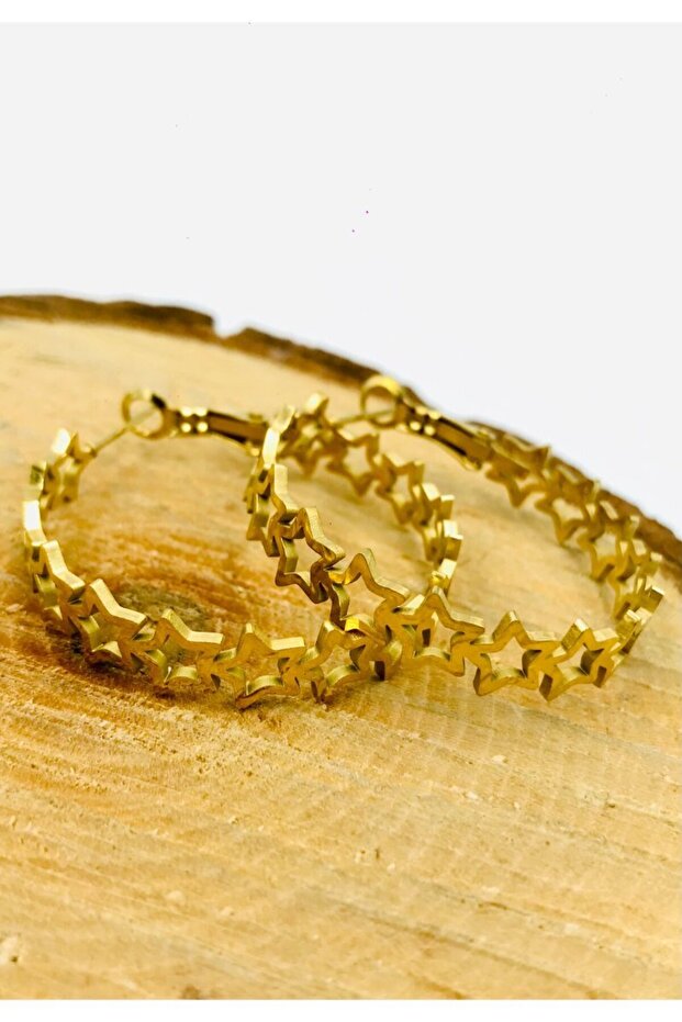 Gold Color Figured Steel Earrings