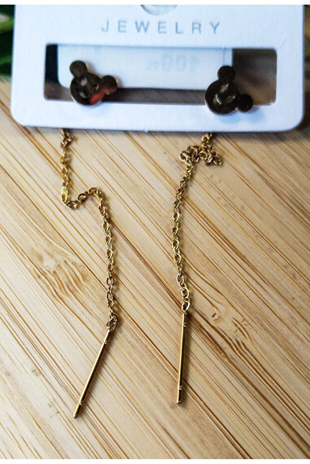 Gold Color Metallic Figured Dangle Earrings