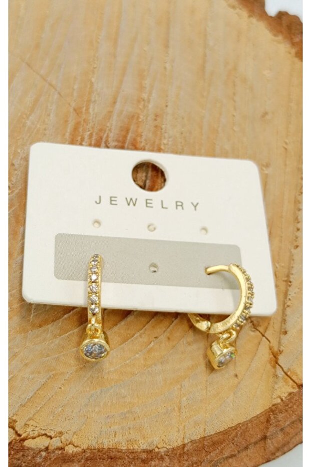 Gold Color Figured Triple Zircon Stone Luxury Earrings
