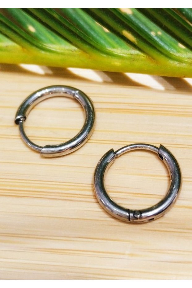 10mm Silver Color Hoop Unisex Steel Earrings