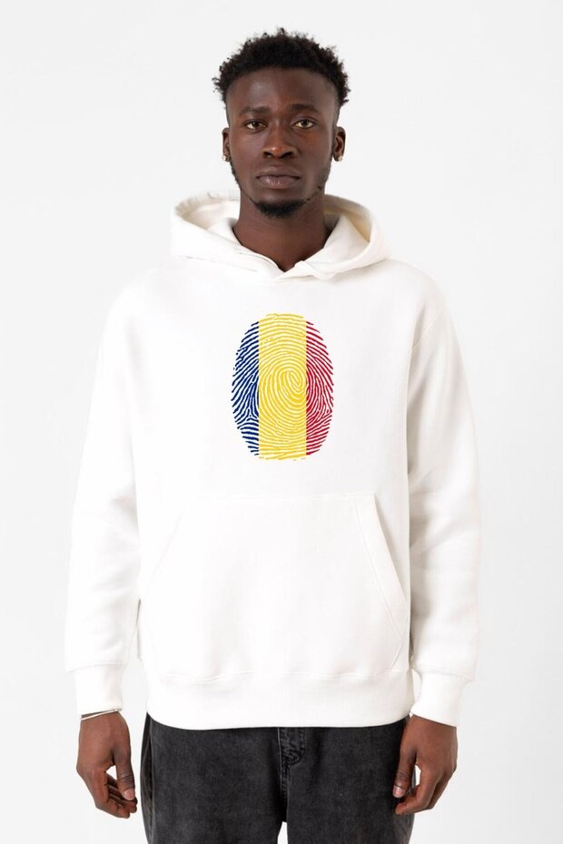 Romania Fingerprint White Men's 3Ip Hooded Sweatshirt
