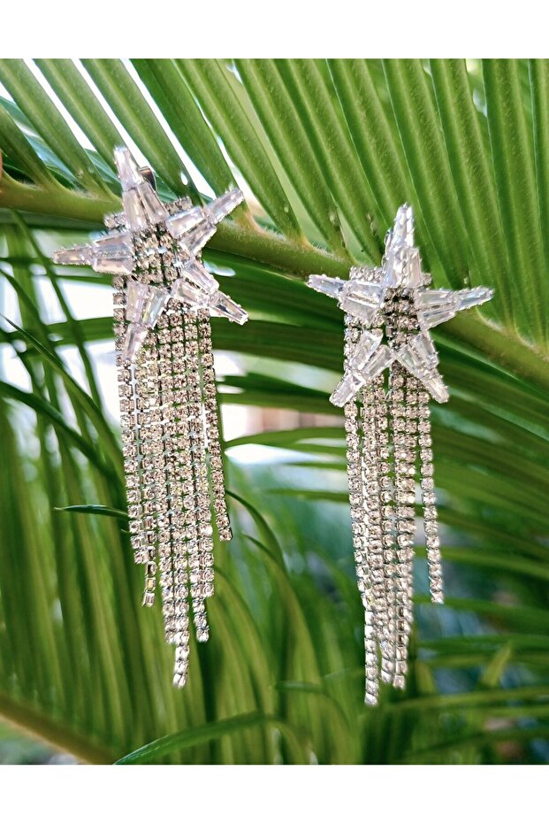 Silver Color Zircon Stone Luxury Evening Dress Earrings