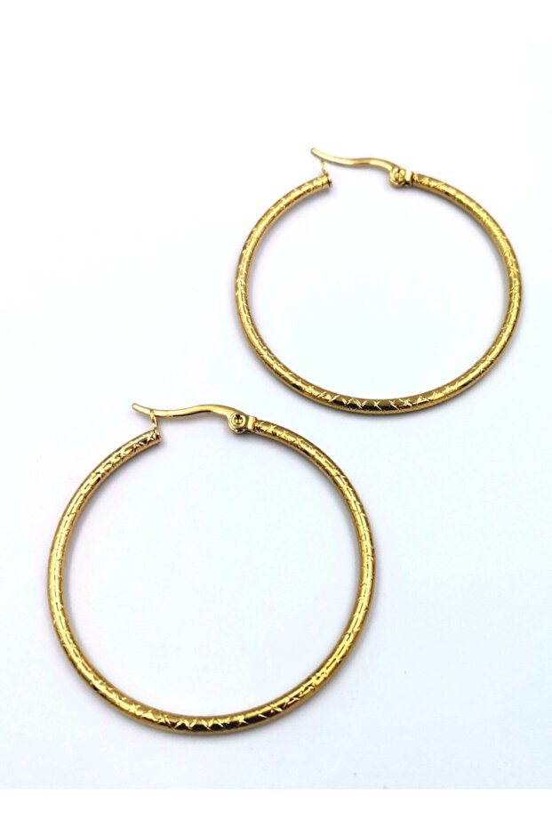 Steel gold color hoop earrings diameter 4 cm