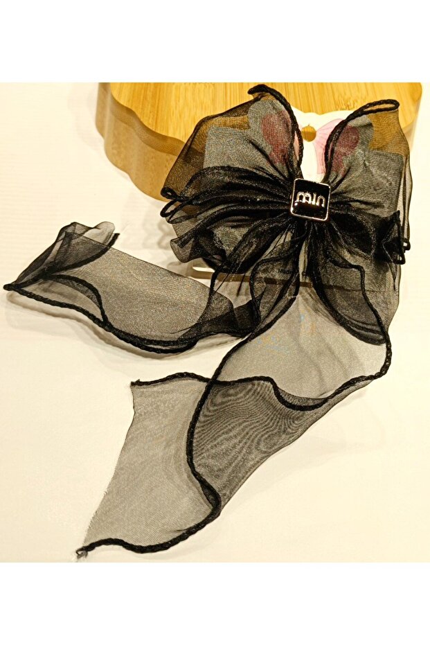 Luxury Black Flashy Tulle Bow Clip Buckle