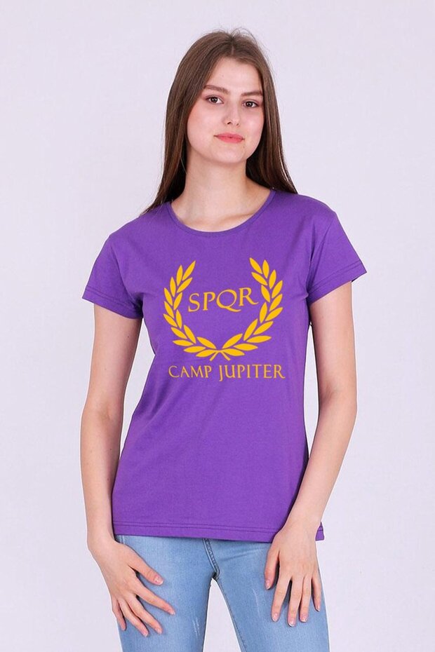 Camp Jupiter Purple Color %100 Cotton Crew Neck Women's Knitted Short Sleeve Tshirt Camp Half Blood