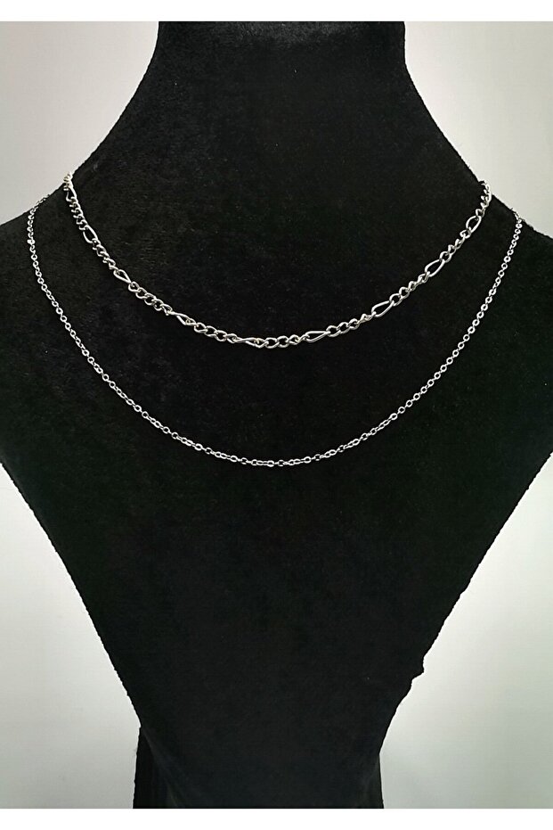 Double Silver Color Chain Figured Luxury Non-Tarnish Necklace