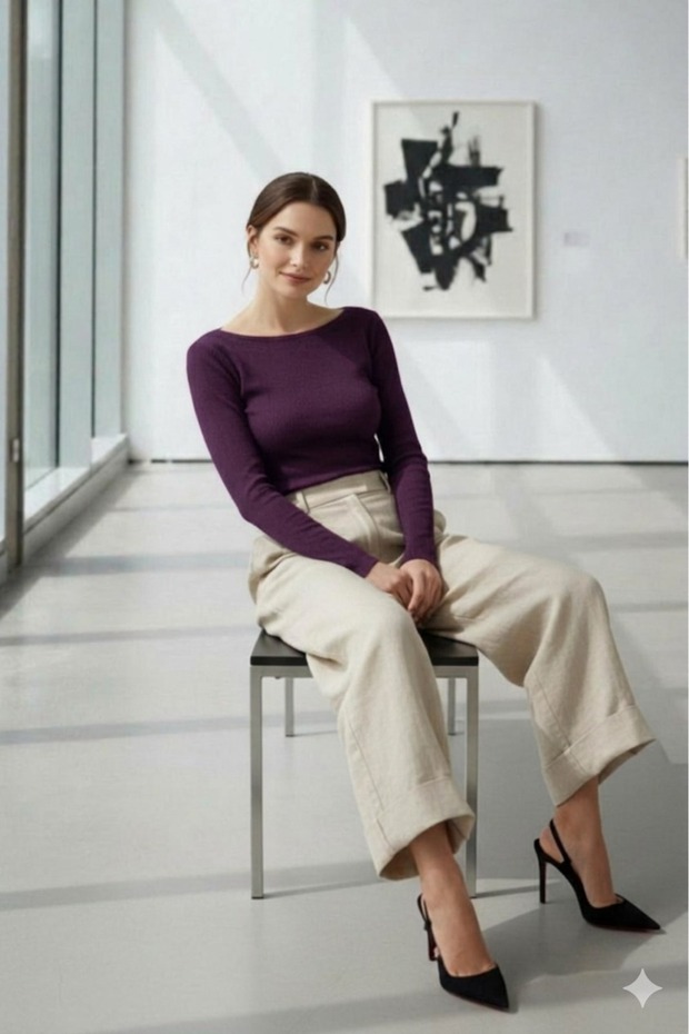 Women's Purple Slim Fit Long Sleeve Blouse