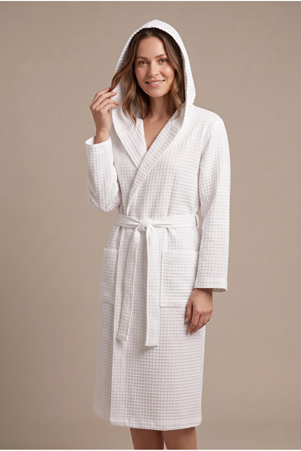 *Export Surplus* 100% Cotton Waffle Pike Unisex Bathrobe with Hood and Pockets