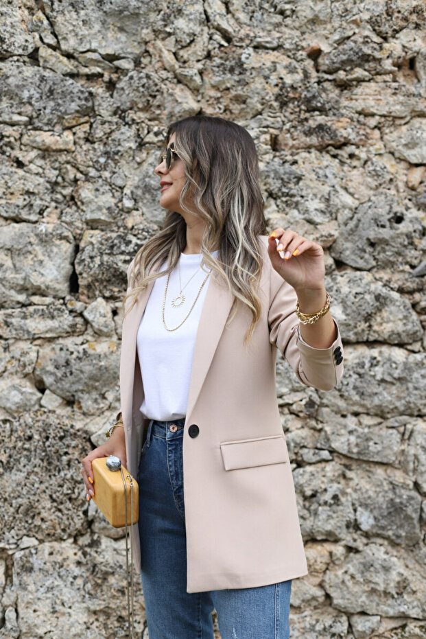 Mink Single Button Blazer - 4