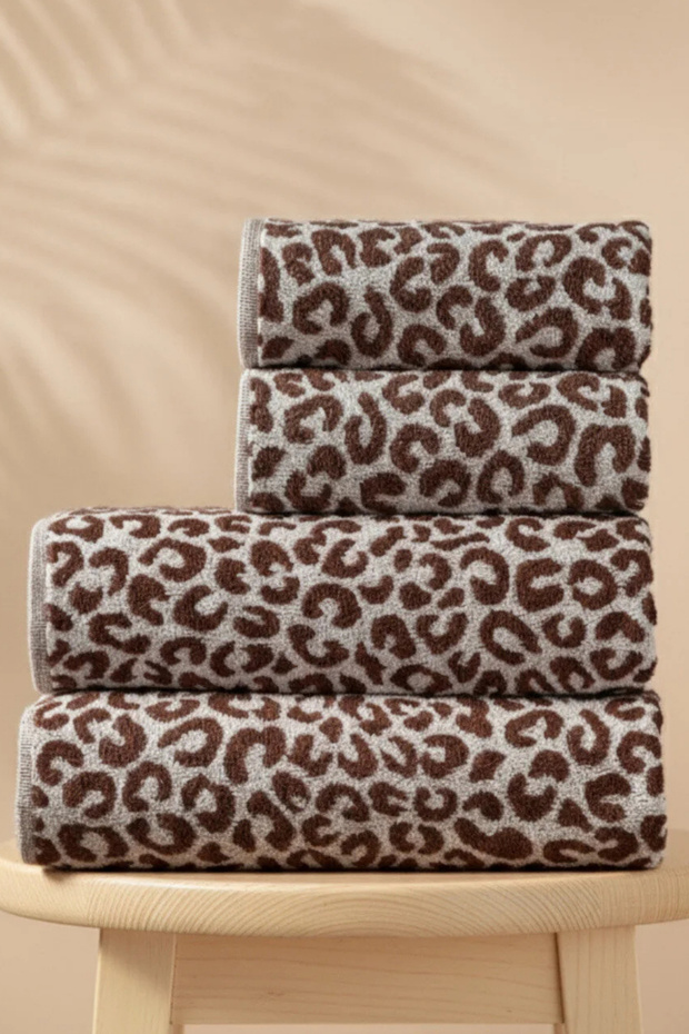 4 Piece Turkish Bath Set (2 Pieces 70X140 Towels, 2 Pieces Hand Towels 50X90) - Premium Leopard Pattern Towels