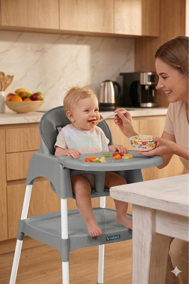 Bebeck Çalışma Masalı Tabureli Pedli 3in1 Mama Sandalyesi