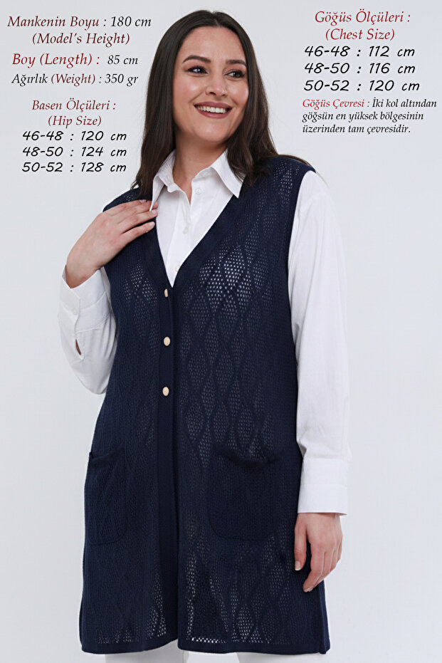 Large Size Very Special Knitwear Long Hijab Spring Summer Openwork Thin Long Mother's Navy Blue Vest