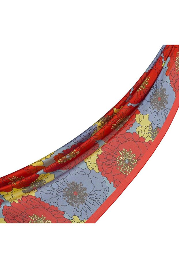 Patterned Tensoft Shawl - Hydrangea Basket Patterned - Orange Baby Blue