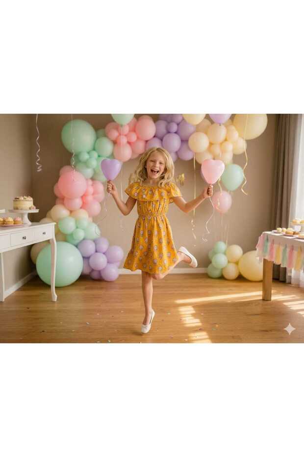 Girls' Off-Shoulder Floral Drawstring Dress