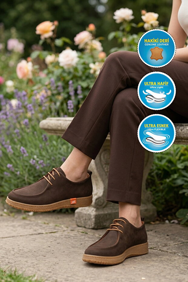 Brown Nubuck Genuine Leather Women's Casual Shoes 2005 Z