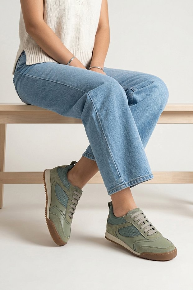 , Women's Genuine Leather Daily Sneakers 1611022Z2709 Green