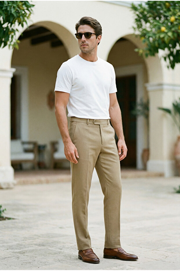Men's Stone Quality Stretchy Lycra Ankle Length Fabric Trousers