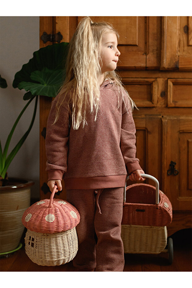 Organic Orange Hooded Girls' Tracksuit Set
