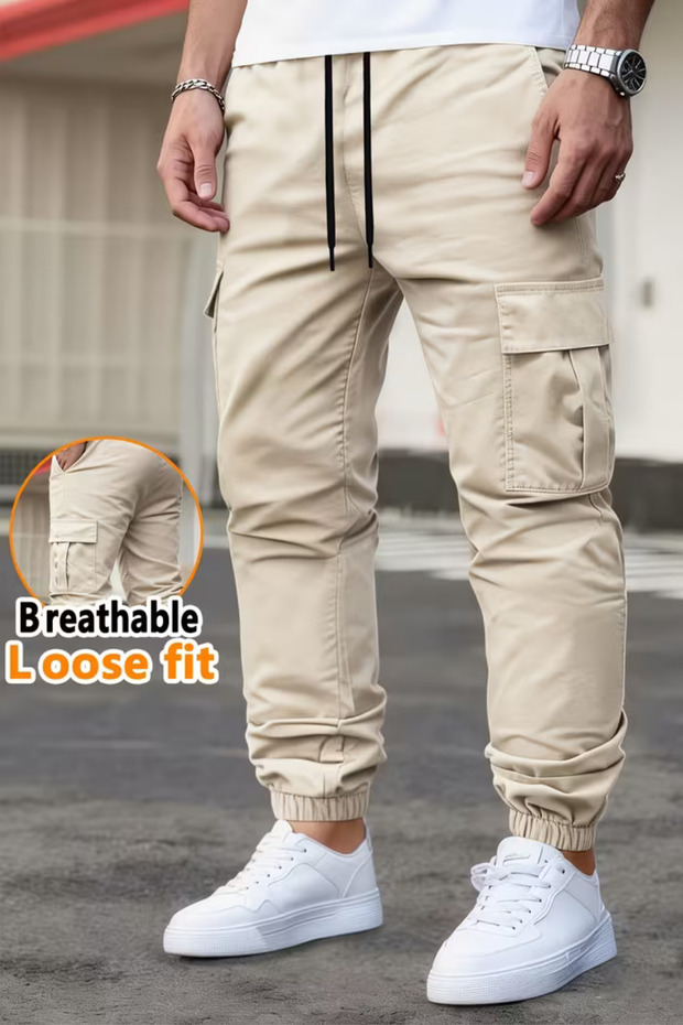 Men's Quality Cotton Cargo Pants with Side Pockets