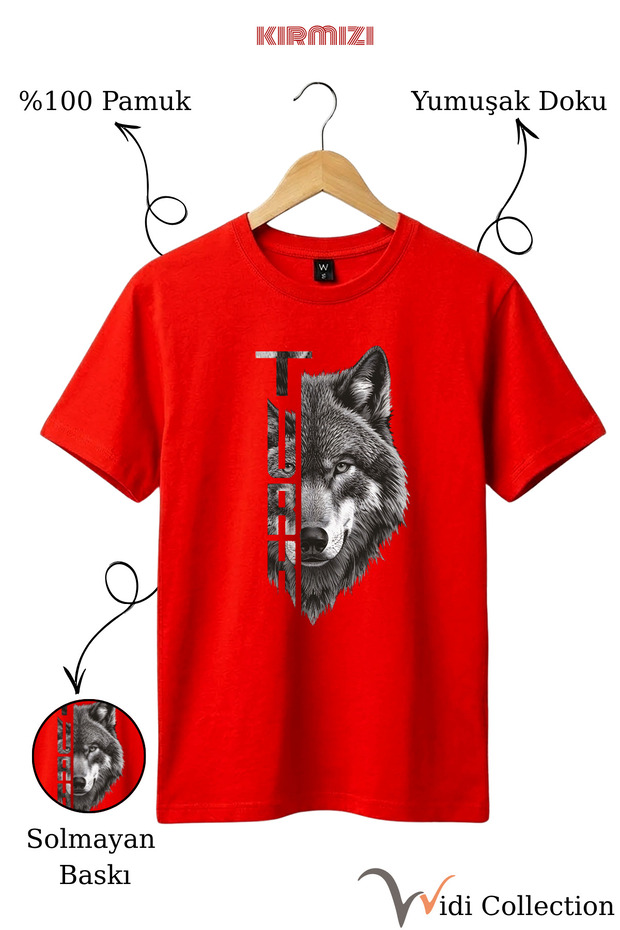 تي شيرت من القطن بنسبة مطبوع٪ بتصميم نصي تركي من Half Wolf Half مطبوع
