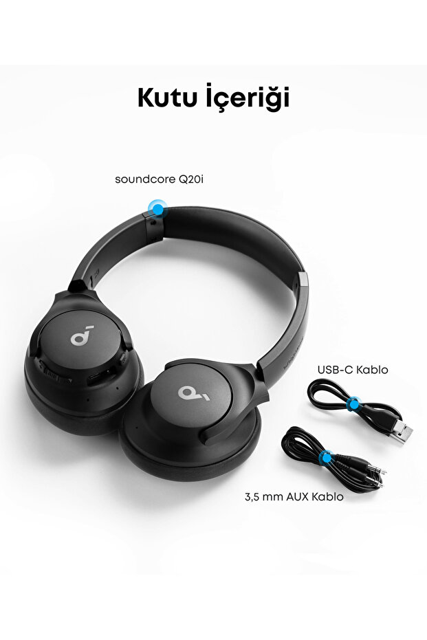 Soundcore Q20i Kulak Üstü Bluetooth Kulaklık, Aktif Gürültü Engelleme, Siyah - A3004 - 8