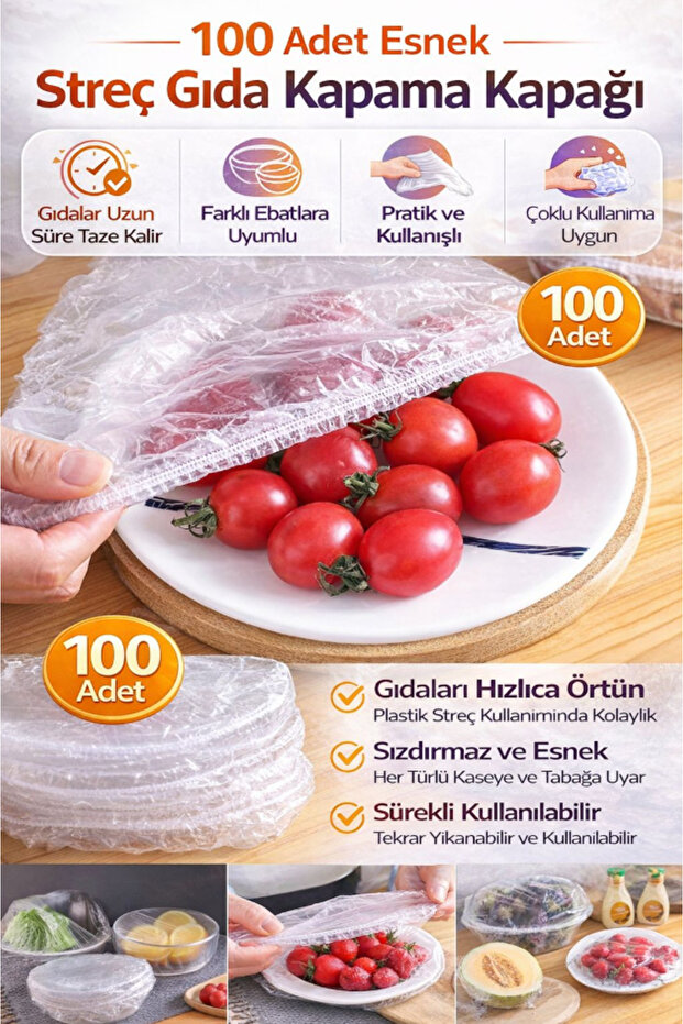 100 Adet Pratik Tazeliği Koruyan Tencere ve Tabak Bonesi | Çok Amaçlı Kapak Gıda Bonesi - 1