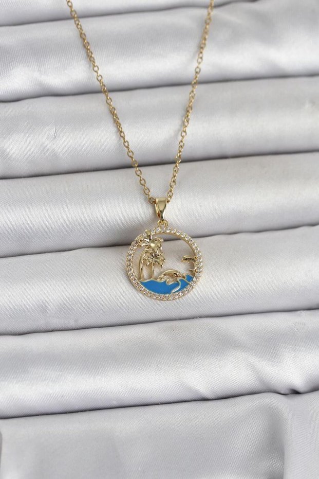 316L Steel Chain Gold Color Zircon Stone Sea Theme Women's Necklace - Tj-Bko11032