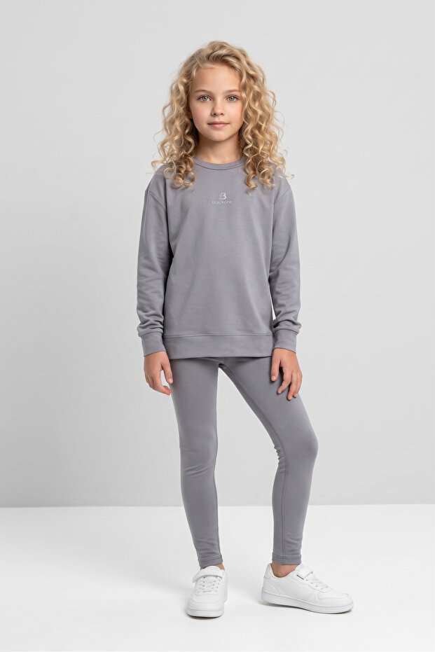 Girl's Fleece-Lined Diving Fabric Tracksuit Set (Sweatshirt + Leggings)