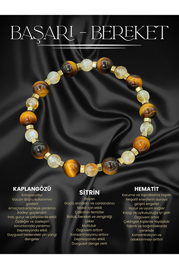 Certified Aa+ Tiger's Eye, Aa+ Citrine and Hematite Natural Stone Men's Bracelet