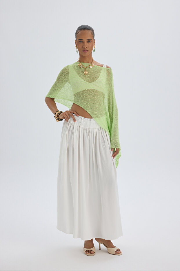 Aninas Elastic Waist Detail Ecru Midi Skirt