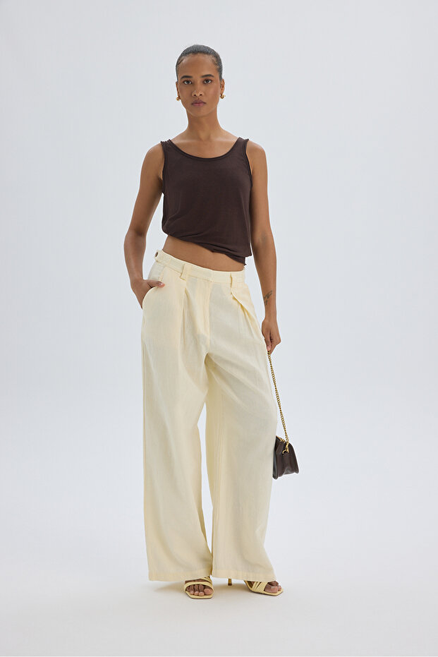 Alidah Pleated Yellow Wide Leg Trousers