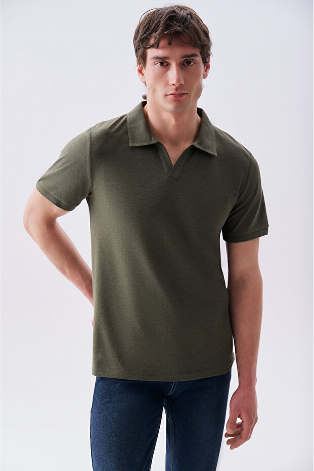 Men's Beige Polo Neck T-Shirt