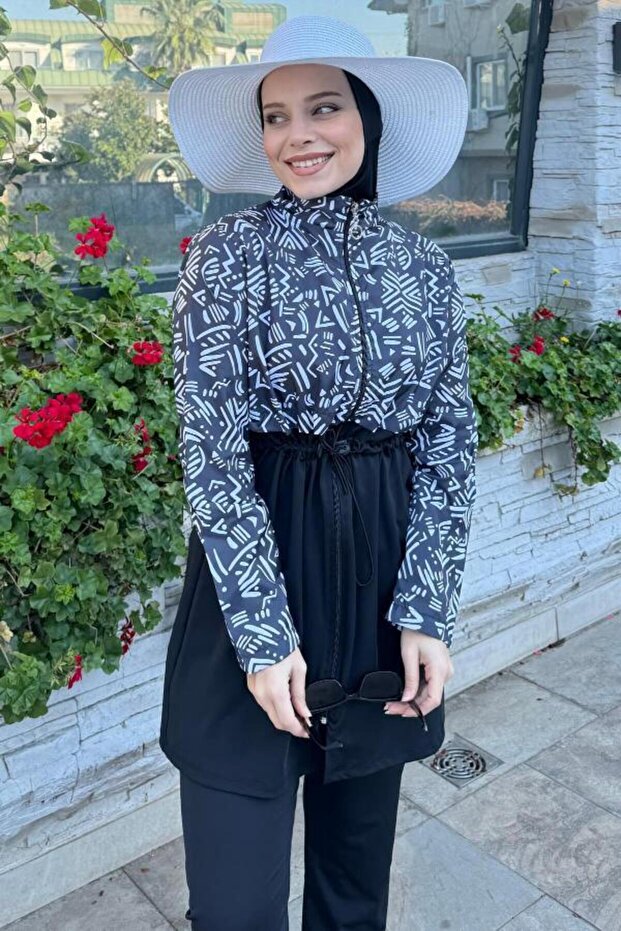 طقم ملابس سباحة إسلامية مغلقة بالكامل منسوجة بنمط أفريقي