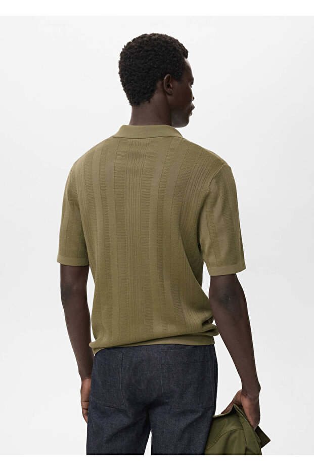 Geripptes Strick-Poloshirt - 4