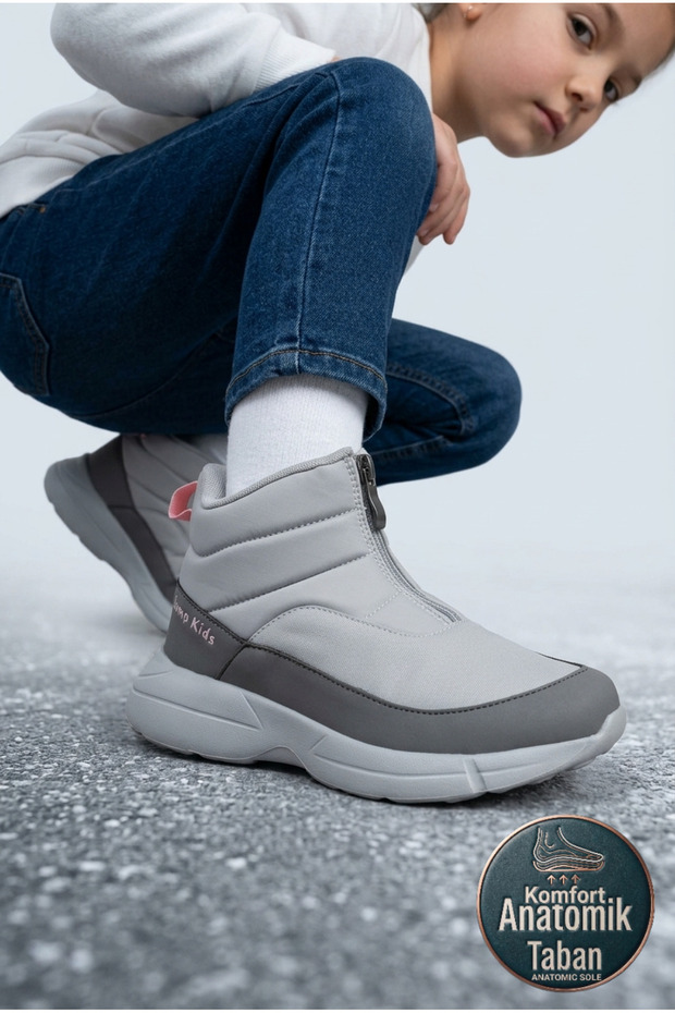 29177 Zippered Gray - Dark Gray Girl's Daily Boots
