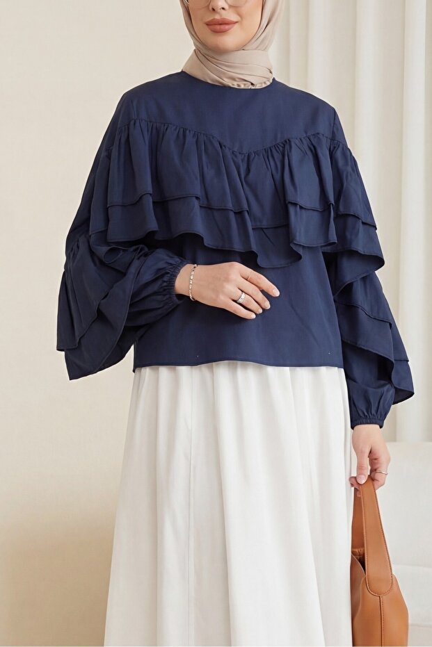 Flounce Sleeve Elastic Blouse -Laci