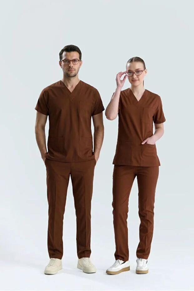Brown Hospital Uniform Lycra Scrubs Set (Friar Brown)
