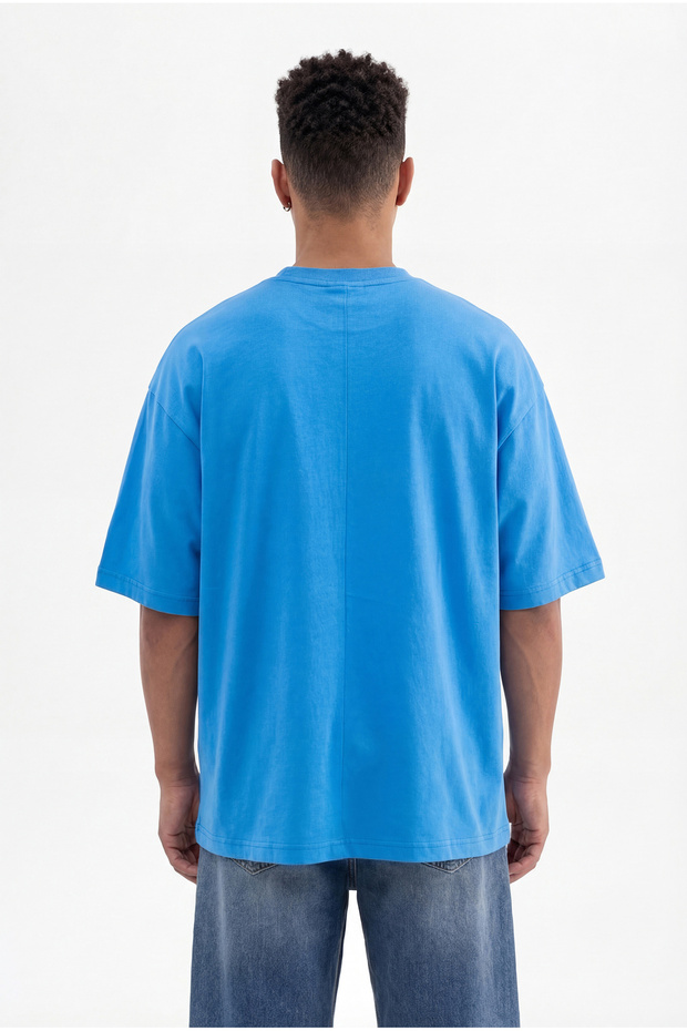 Erkek Basic Super Pamuklu Oversize Tişört Mavi - 3