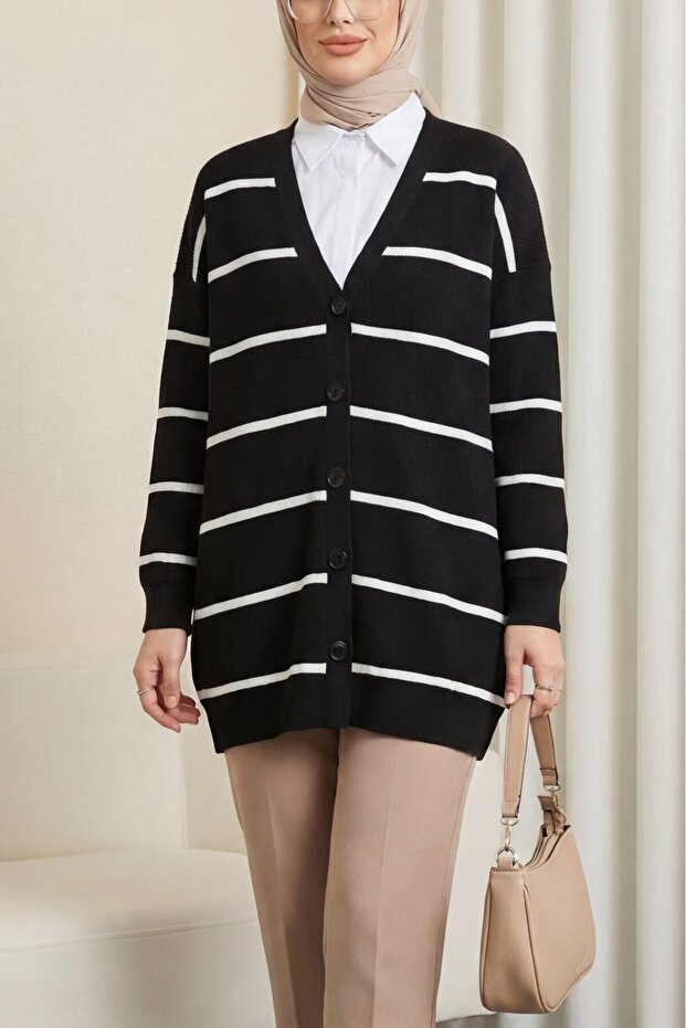 Striped Buttoned Cardigan
