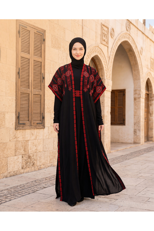 Double-Sided Palestinian Heritage Embroidery Royal Abaya C100045