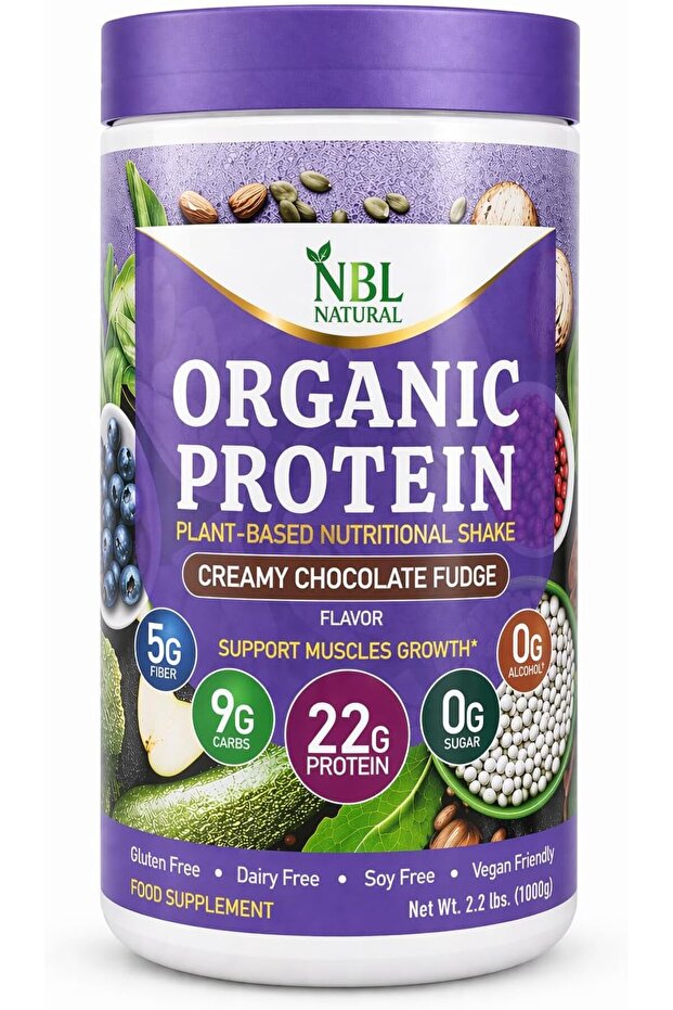 Plant Based Organic Protein Powder, Creamy Chocolate Fudge, 2.2 lb, 25 Servings