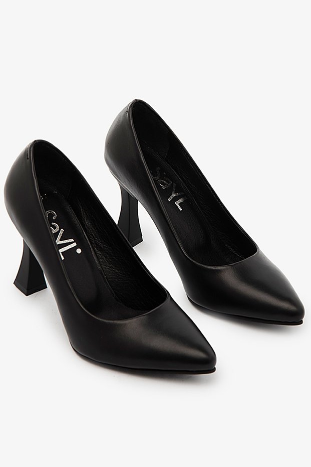 Black Genuine Leather Stiletto